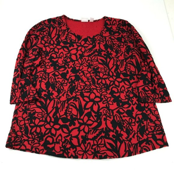 Chico's Red and Black Floral Top - Picture 1 of 10